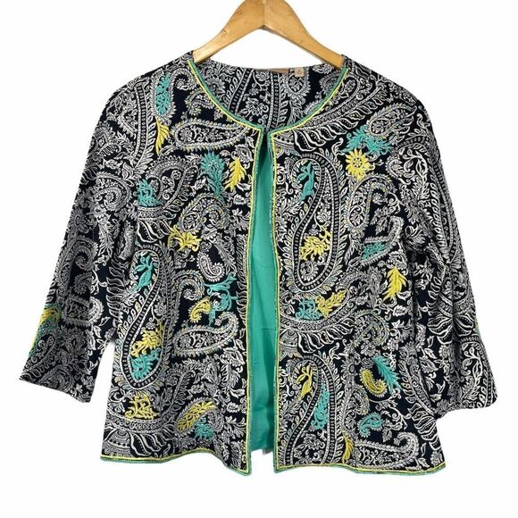 Choices White and Blue Paisley Print Blazer - Picture 2 of 14